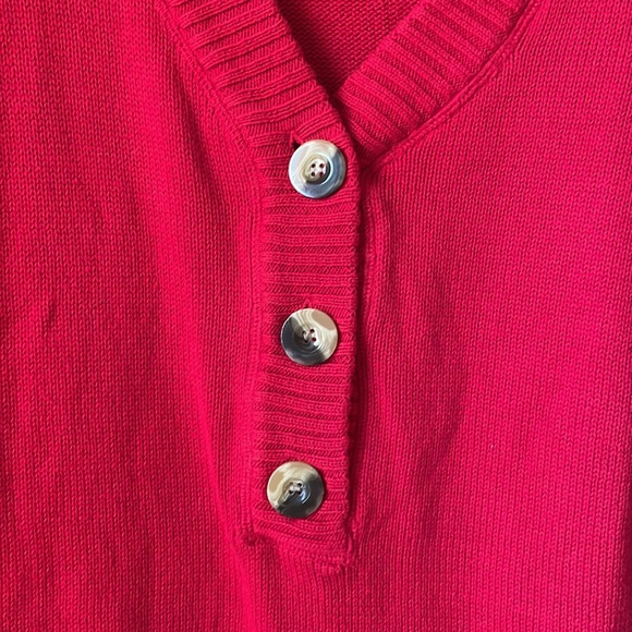 Vintage Liz Claiborne red knit cotton long sleeve button sweater - Picture 2 of 6